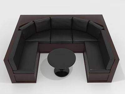 Modern Public Chair with Curved Leather Seats and Round Center Table 3d model