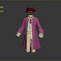 Elegant Historical Costume With Pink Coat White Pants Gold Buttons And Black Hat
