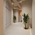 Modern Teahouse Interior With Plants Water Rocks And Wooden Furniture