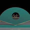 Green Fan Decor With Circular Black Center Golden Branch Flower Design And Gold Geometric Motifs