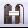 Solid Wood Hinged Doors with Arched Top and Dark Wood Grain Closed and Open Design