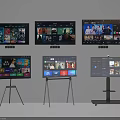 Multiple TVs Displaying Streaming Content On Wall And Stand Mounted Screens