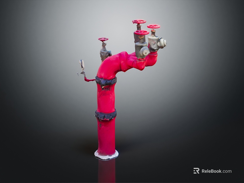 Red Industrial Piping with Multiple Valves and Connection Fittings in Vertical Structure 3d model 