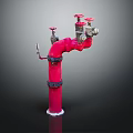 Red Industrial Piping with Multiple Valves and Connection Fittings in Vertical Structure