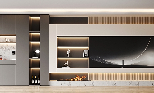 Modern TV Background Wall TV Cabinet Wine Cabinet Combination Integrated Cabinet 3d model