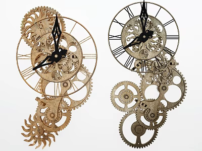Decorative Vintage Clocks With Intricate Gear Mechanisms And Ornate Designs 3d model