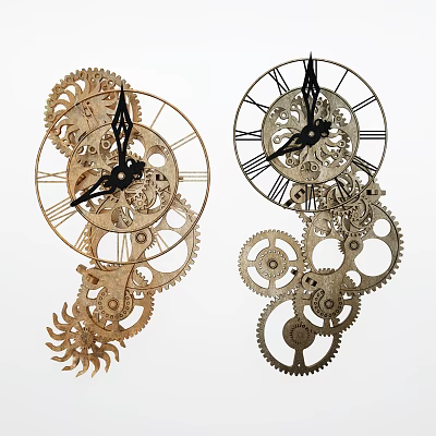 Decorative Vintage Clocks With Intricate Gear Mechanisms And Ornate Designs 3d model