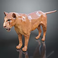 Polygonal Brown Lion Sculpture With Glossy Texture And Reflective Surface On Dark Background