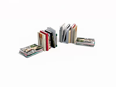 Colorful Books And Magazines Stacked With Various Cover Designs On White Background 3d model