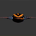 Vibrant Poison Dart Frog with Black Orange Yellow Stripes Blue Spotted Limbs on Gray Background