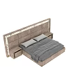 Modern Tufted Double Bed With Upholstered Headboard And Wooden Nightstand
