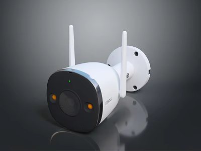 Wireless White and Black Security Camera with Dual Antennas Lens and Orange Indicator Lights 3d model
