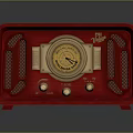 Retro Radio Speaker Red Vogue With Golden Dials And Classic Design