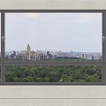 Large Casement Window With City Skyline And Green Forest View