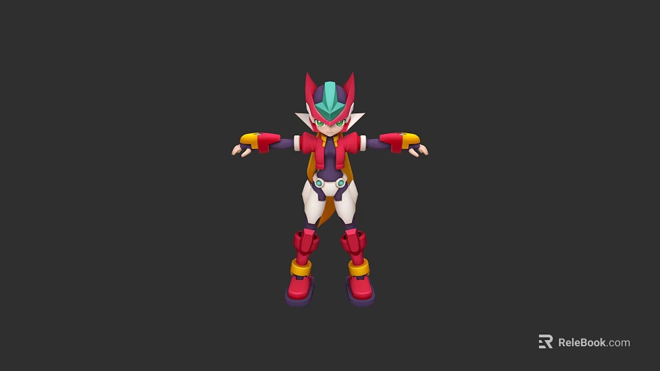 Game And Movie Character With Vibrant Red Green Purple Armored Design And Arms Outstretched 3d model 