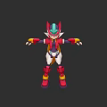 Game And Movie Character With Vibrant Red Green Purple Armored Design And Arms Outstretched