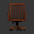 Single Wooden Armchair With Vertical Slats Back Leather Seat And Swivel Wheels
