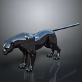 Black Panther Sculpture With Shiny Smooth Surface On Dark Reflective Background