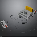 Retro Electronic Gaming Console With Wired Controller And Yellow Panel Design