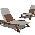 Modern Leisure Lounge Chairs With Wooden Frame Beige Cushion And Brown Pillow