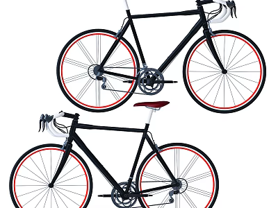 Two Black Road Bicycles with Red Rims and White Spokes 3d model
