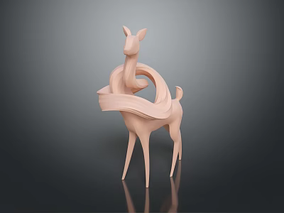 Pink Deer Sculpture with Elegant Spiral Design on Dark Background with Reflection 3d model