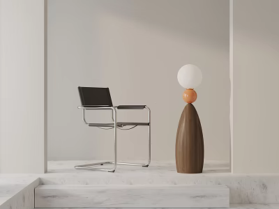 Modern Black Office Chair With Metal Frame In Minimalist Interior With Floor Lamp And Marble 3d model