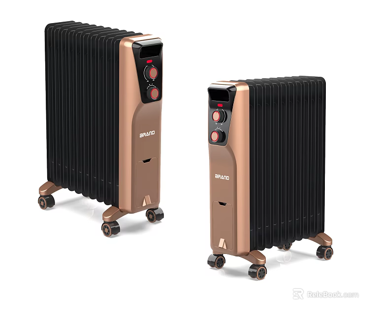 Two RongSheng Portable Electric Radiators With Black Copper Finish And Rolling Wheels 3d model 