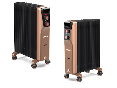 Two RongSheng Portable Electric Radiators With Black Copper Finish And Rolling Wheels 3d model