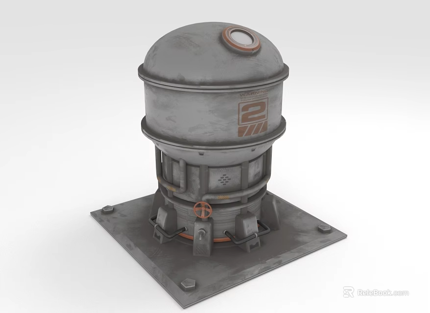 Gray Industrial Cylindrical Mechanical Component With Circular Top And Square Base Structure 3d model
