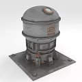 Gray Industrial Cylindrical Mechanical Component With Circular Top And Square Base Structure 3d model