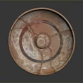 Handmade Ceramic Sculpture Circular Plate With Cracked Design And Orange Red Spiral Patterns