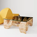 Light Brown Irregular Shape Coffee Table With Glass Top And Marble Base Interior 3d model