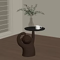 Modern Side Table with Copper Sculptural Base Vase Greenery and White Cup