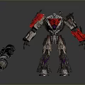 Mechanical Warrior Game Movie Character With Red Black Armor And Large Weapon
