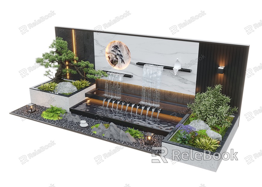 Modern Waterscape Wall Courtyard Waterscape Water Landscape Wall Landscape Plants model