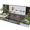 Modern Feature Wall With Waterfall Fountain Pine Tree Green Plants And Lighting Elements 3d model