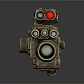 Mechanical Computer Peripheral with Metallic Texture Red Parts Multiple Lenses and STALKER Logo 3d model