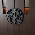 Wooden Partition Featuring Circular Carved Landscape Design With Warm Side Lighting 3d model