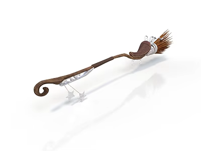 Traditional Wooden Broom with Ergonomic Handle and Decorative Metal Accents for Home Cleaning 3d model