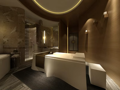 Modern SPA Sauna Interior Design With Wooden Walls Rounded Ceiling And Massage Bed 3d model