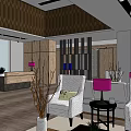 Modern Hotel Lobby Interior With Reception Desk White Sofas Purple Lamps And Decorative Plants