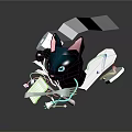 Black Cat With Blue Eyes Surrounded By White Geometric Fragments On Black Background With Reflection