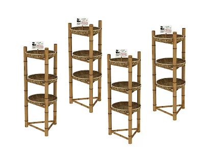 Bamboo Multi Tier Storage Shelves for Organizing Living Supplies with Wicker Racks 3d model