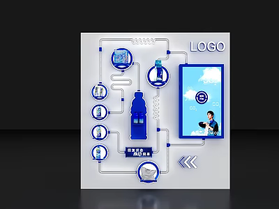 System Interface Design With Logo Blue Bottle Screen Person And Circular Icons 3d model