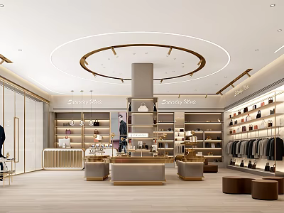 Modern Clothing Store Interior With Fashion Apparel Display Shelves Shoes And Bags 3d model