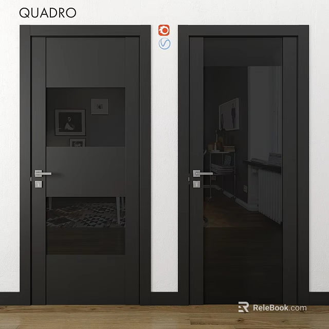 Stylish Modern Black Hinged Door With Glass Panel For Home Interior 3d model 