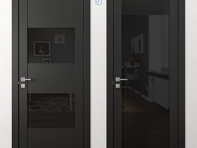 Stylish Modern Black Hinged Door With Glass Panel For Home Interior 3d model