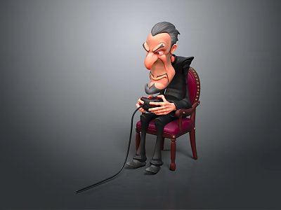 Cartoon Villain Character Sitting On Red Armchair Playing Video Game With Controller 3d model