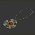 Elegant Silver Chain Necklace Featuring Red Gemstone And Intricate Decorative Patterns